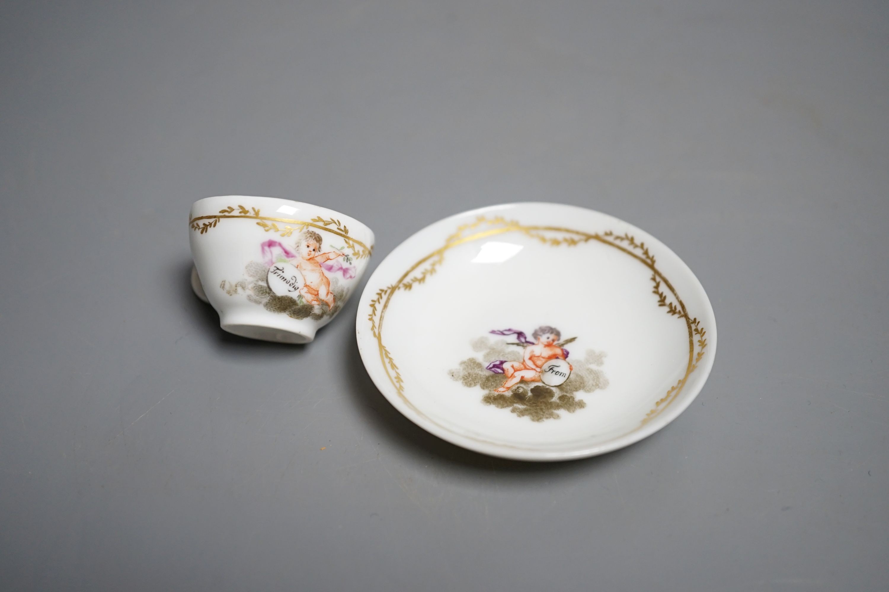 A rare Copenhagen miniature cup and saucer, c.1800. Provenance - Mona Sattin collection of miniature cups and saucers, collection no. 207.